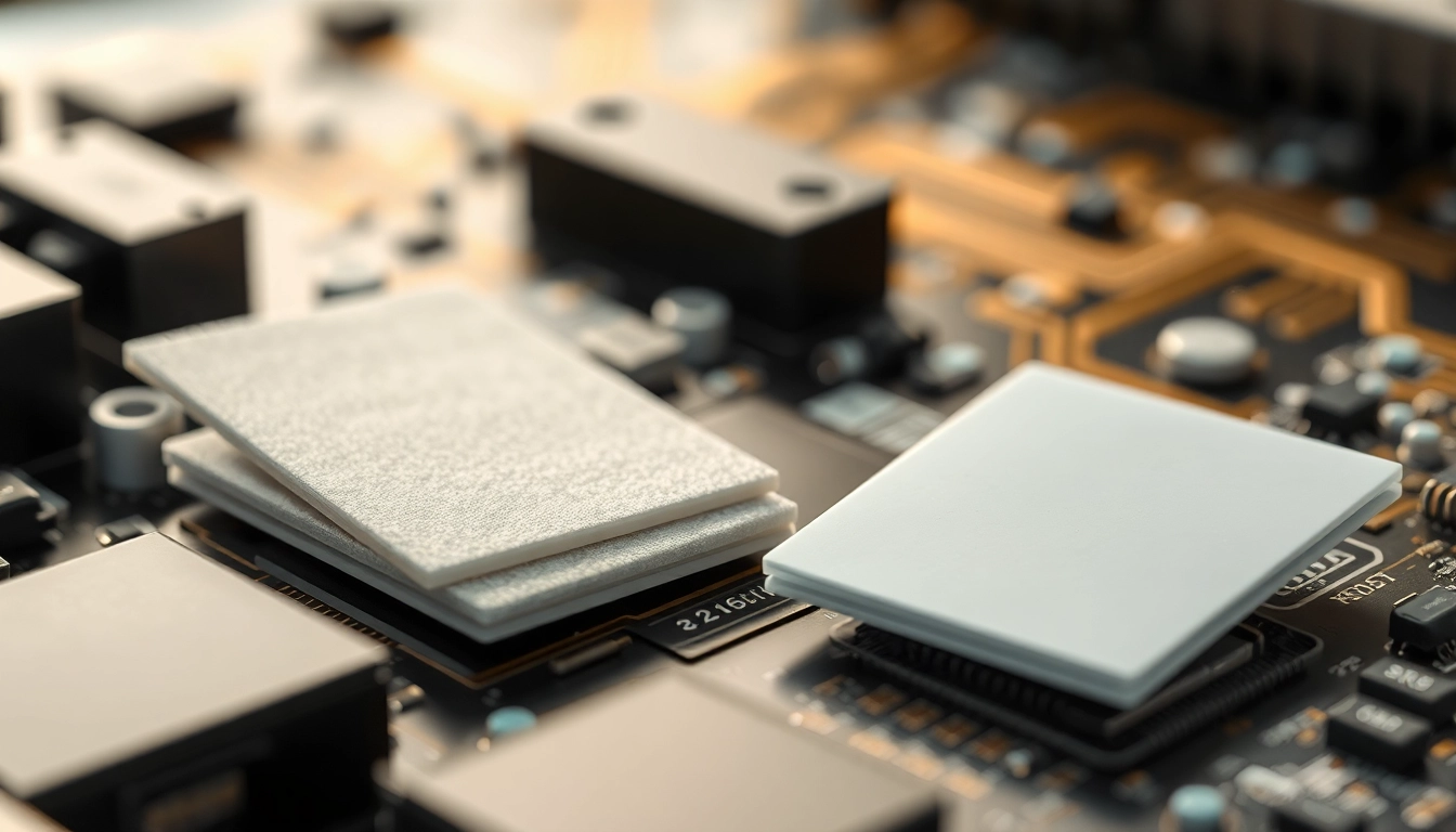 Showcase of thermal management materials, including gels and pads, enhancing electronic performance.