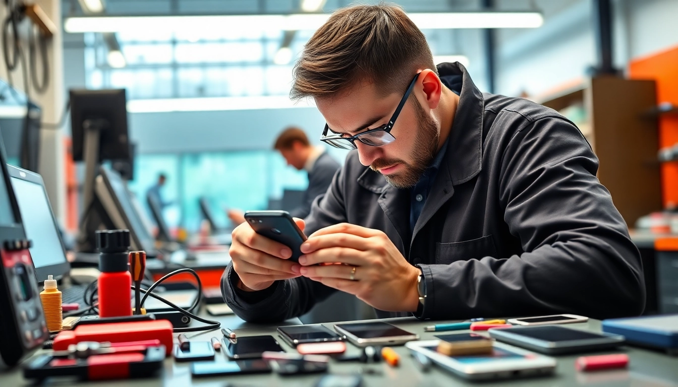 Servizio di Torino riparazione cellulari con tecnico al lavoro in laboratorio professionale