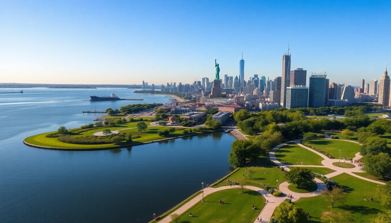 Captivating aerial view of Jersey City NJ showcasing its skyline and Liberty State Park.