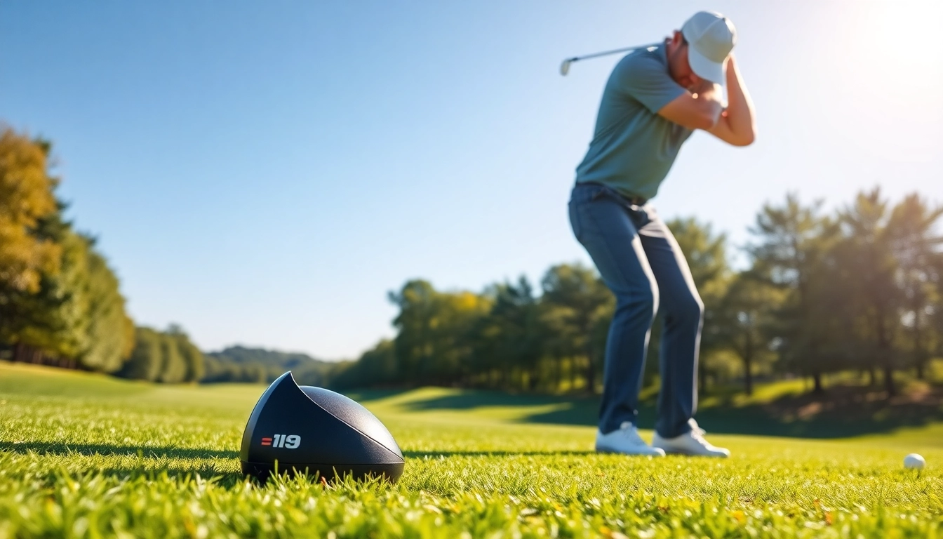 Golfer enhancing swing technique with a golf swing training aid on the driving range.