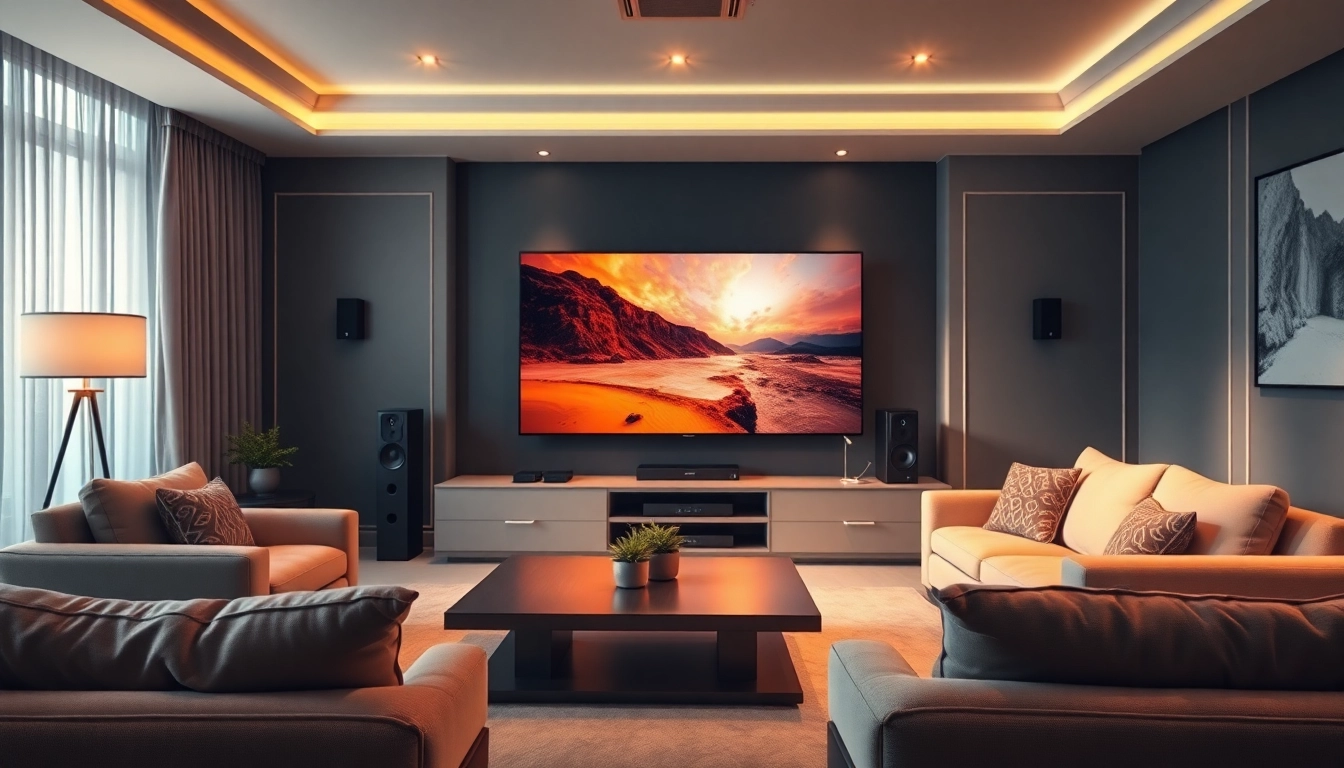 Discover exceptional home theater installation near me with a stylish setup in a cozy living room.