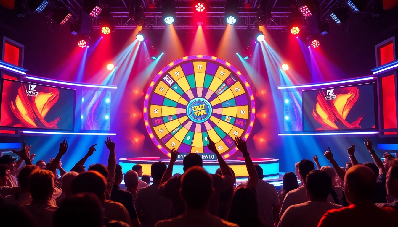 View live game action with crazy time stats live displayed prominently in an engaging game show setting.
