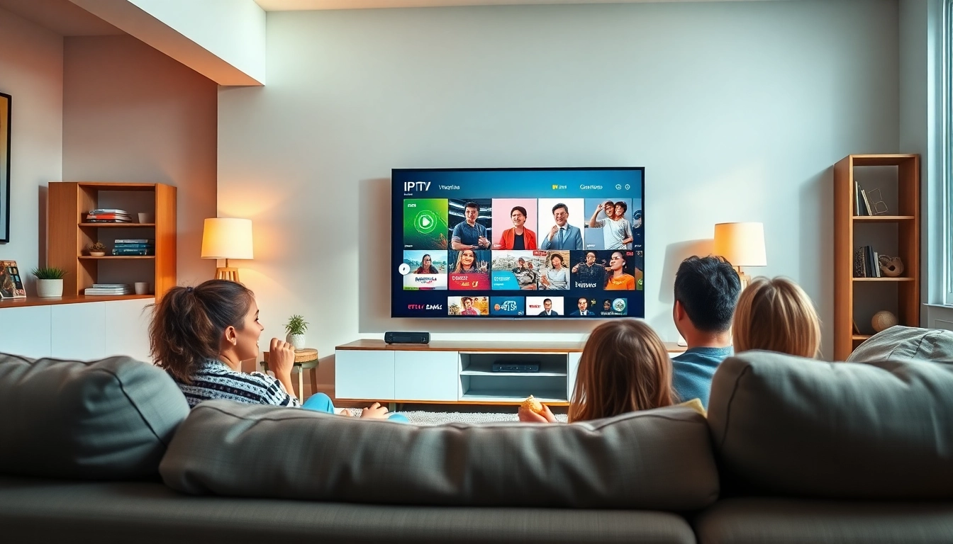 Engaging visual of IPTV Subscription USA showcasing a family enjoying various channels in their living room.