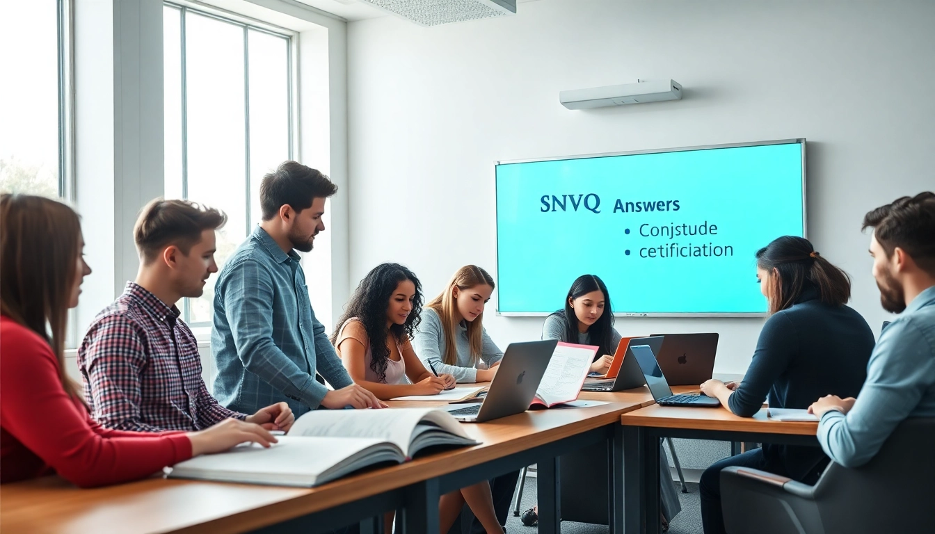 Students studying NVQ sample answers in a collaborative classroom environment