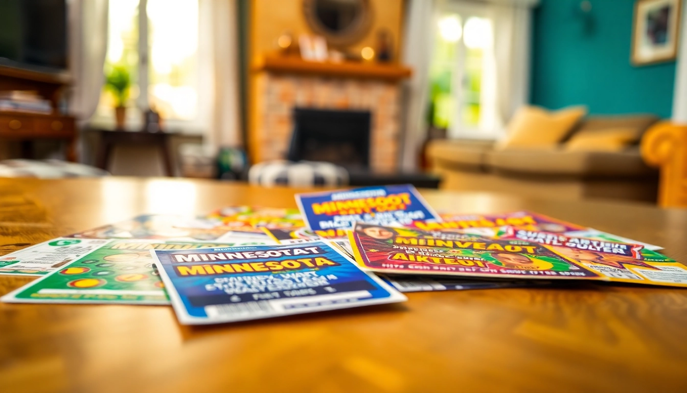 Discover the best MN scratch off tickets showcased on a vibrant table, highlighting their exciting designs.