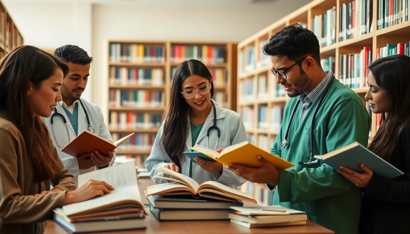 Medizinstudium ohne Aufnahmeprüfung: Studierende überwinden Herausforderungen in einer Bibliothek.