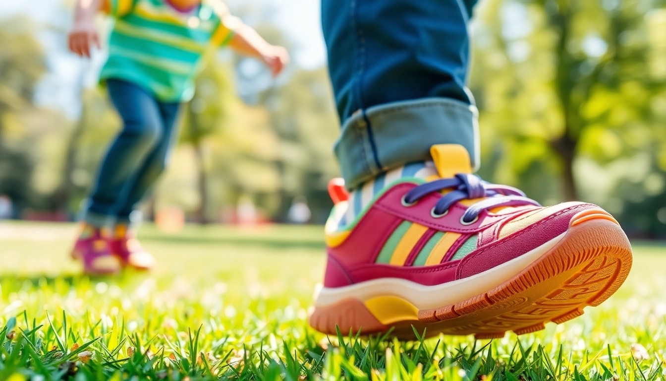 Aktives Kind zeigt die Vorteile von flexiblen Kinderschuhen beim Spielen im Freien.