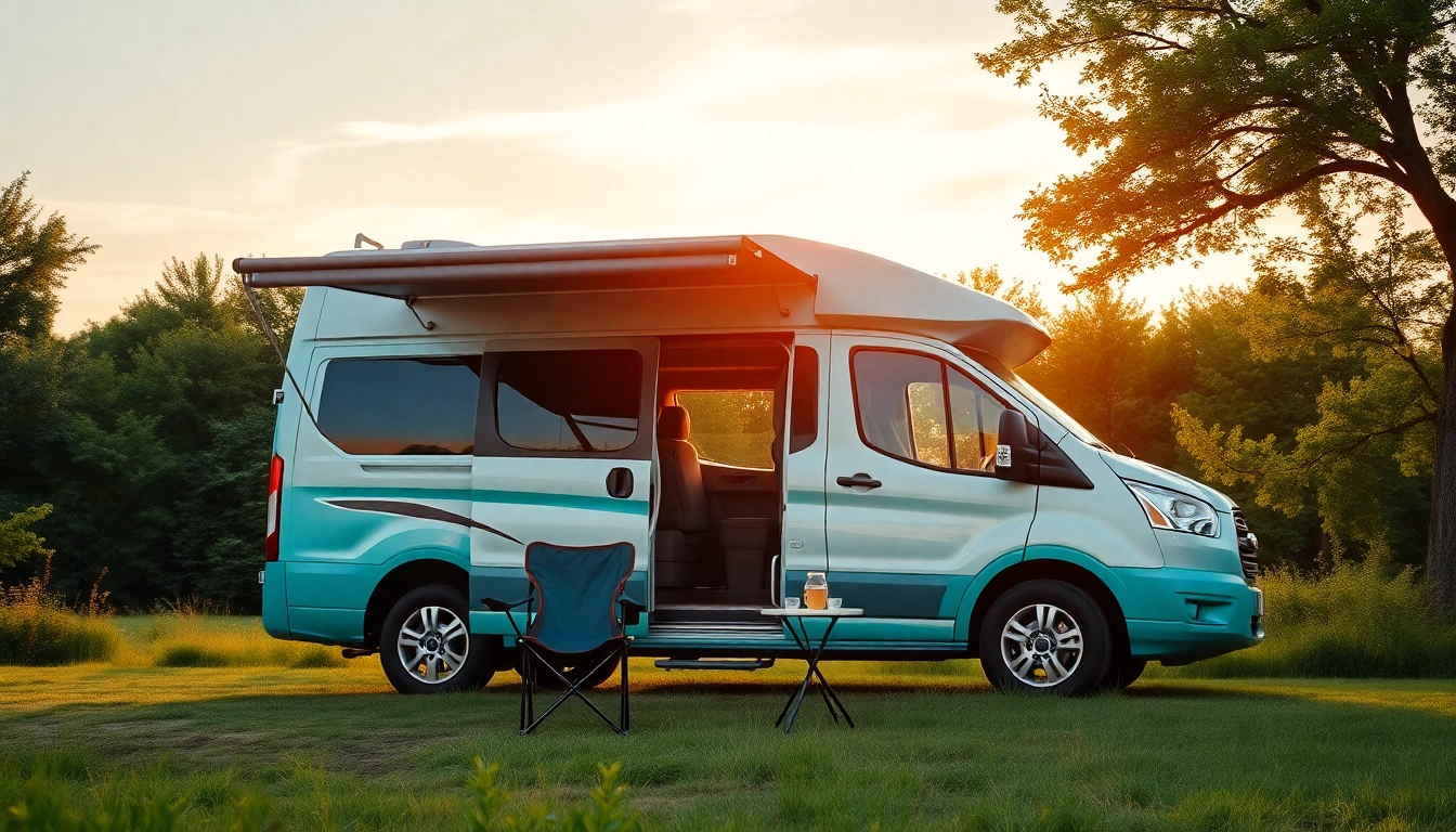 Enchanting Camper Van parked in a serene natural setting, showcasing outdoor relaxation.