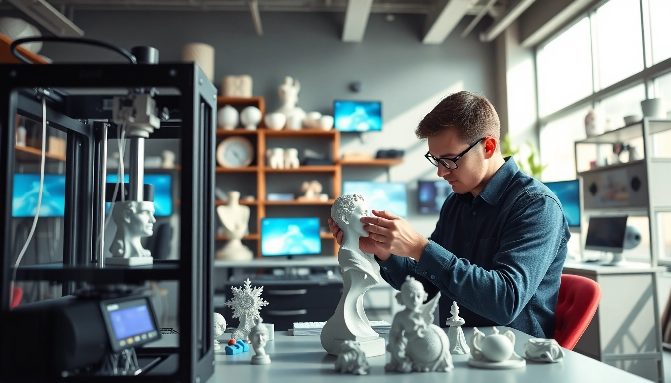 3D Modeling Services showcase with a designer at work in a creative studio environment.