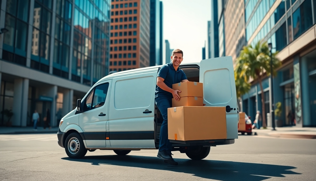 Man and van moving service expertly loading boxes during a busy relocation.