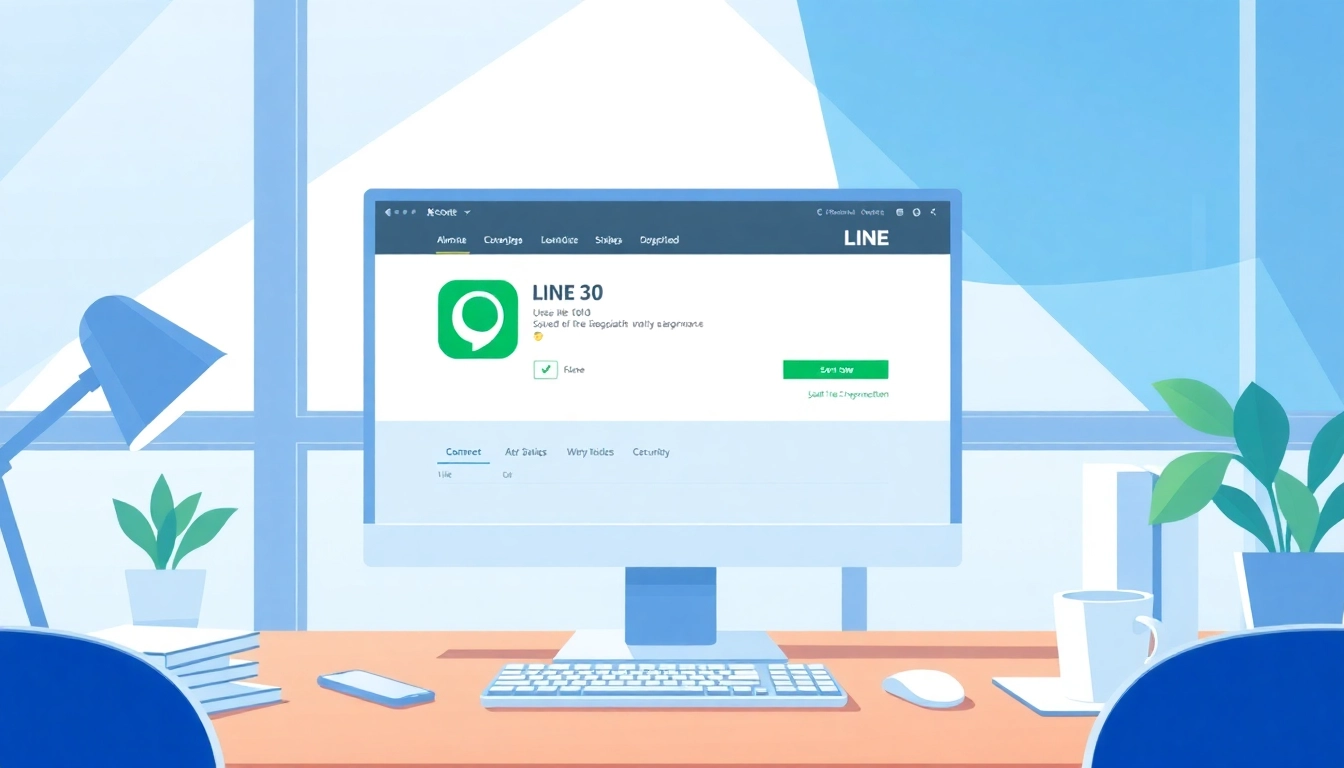 Download the 電腦版line下載 application on a computer screen in a modern workspace.