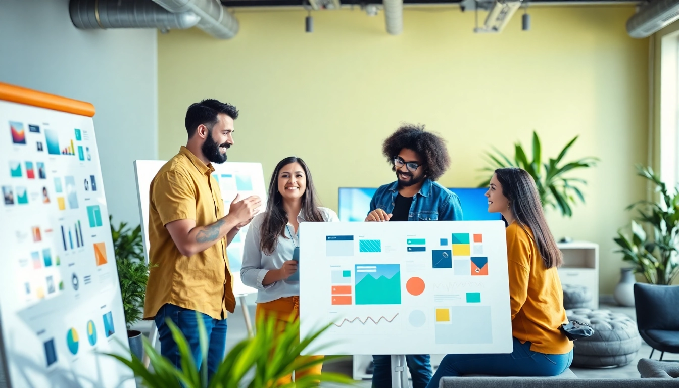 Edmonton web design team collaborating in a vibrant creative studio environment.