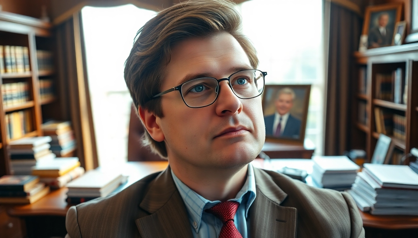 Showcasing J.D. Vance's net worth and success in a professional office setting.
