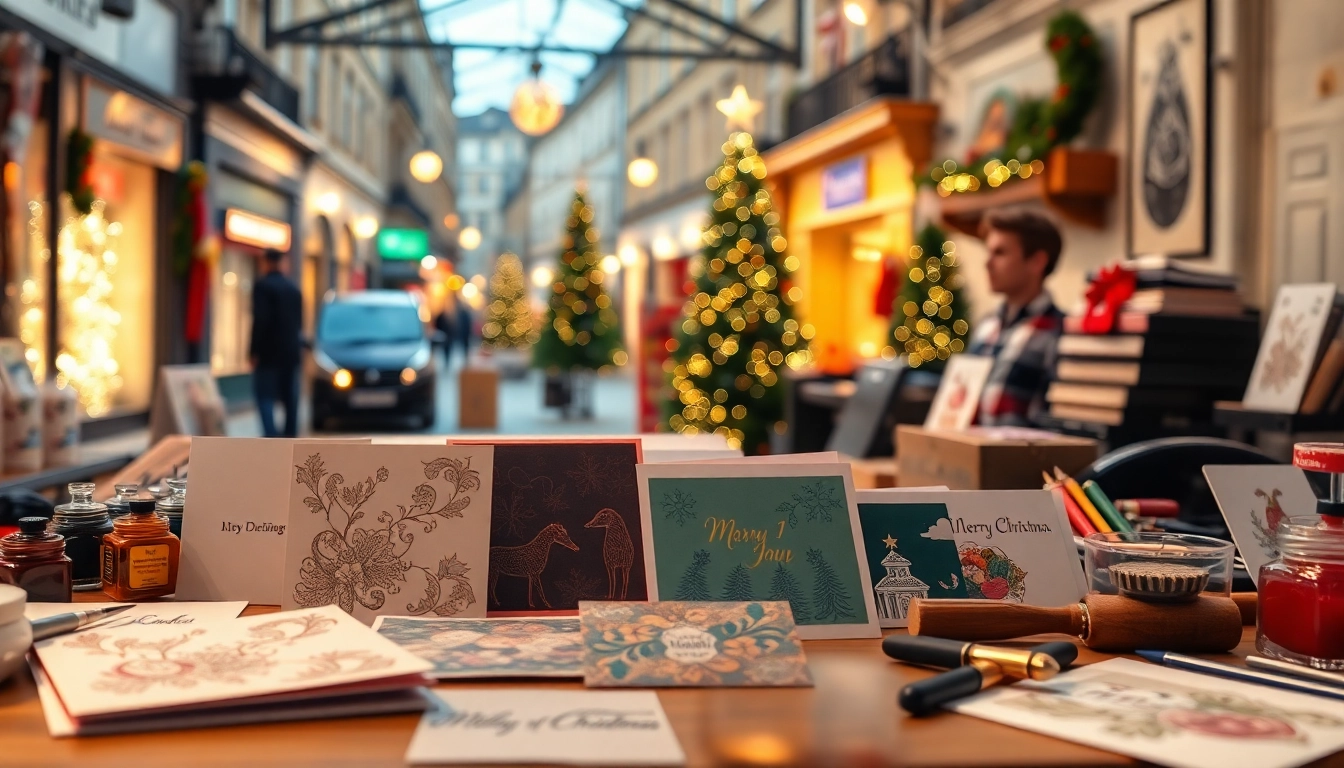 Engaging Christmas card printing London options displayed in a festive workshop.