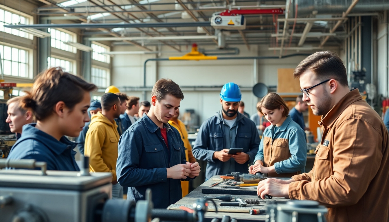 Trade school Knoxville TN students collaborating on hands-on projects in a dynamic learning environment.
