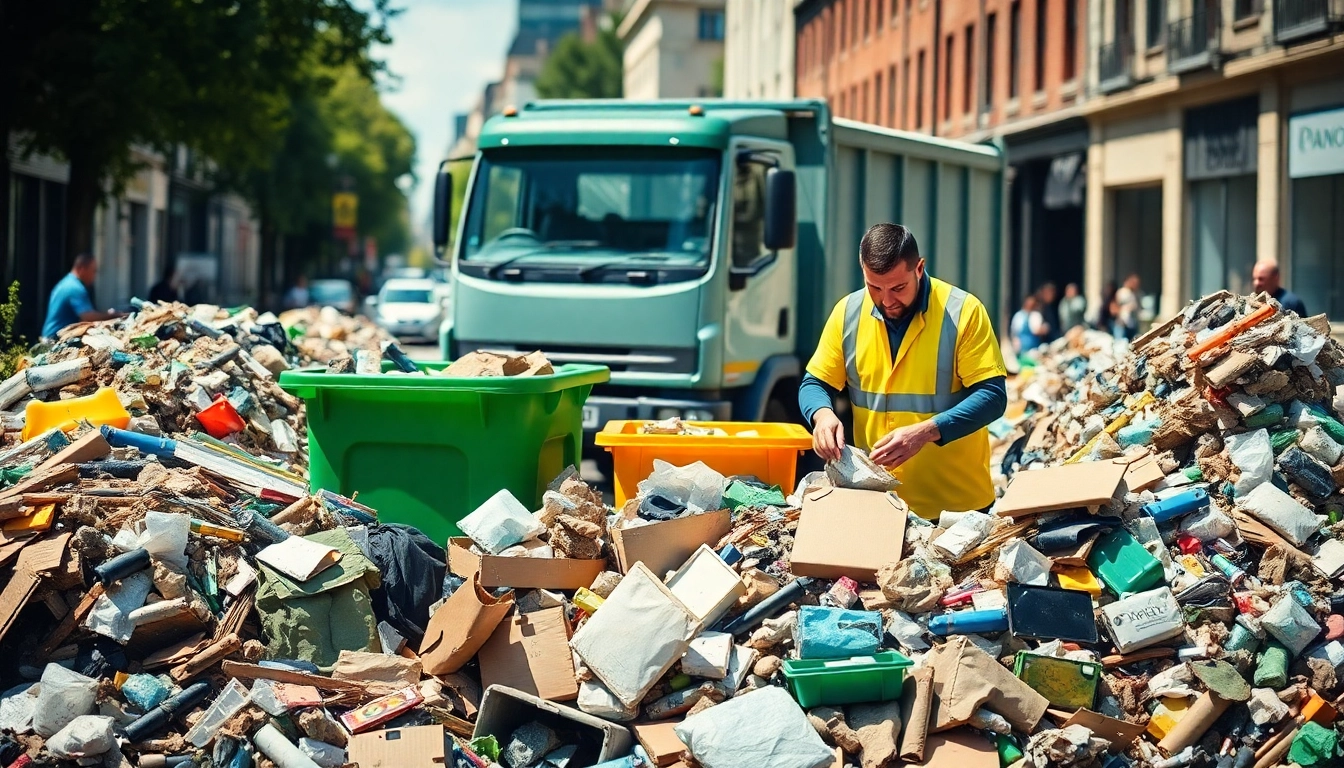 Rubbish Clearance Services team efficiently sorting waste in an urban setting