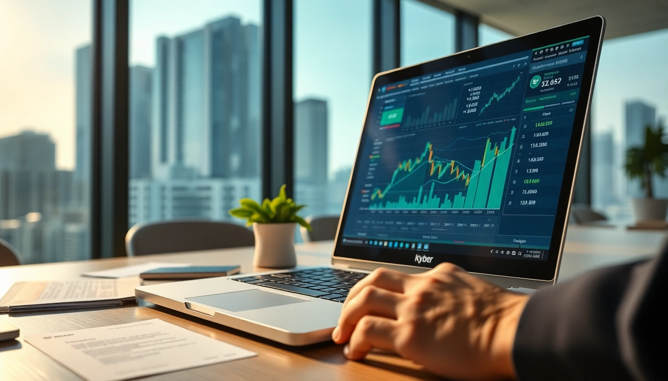 Engage in a kyber swap on a modern laptop showcasing vibrant trading data.
