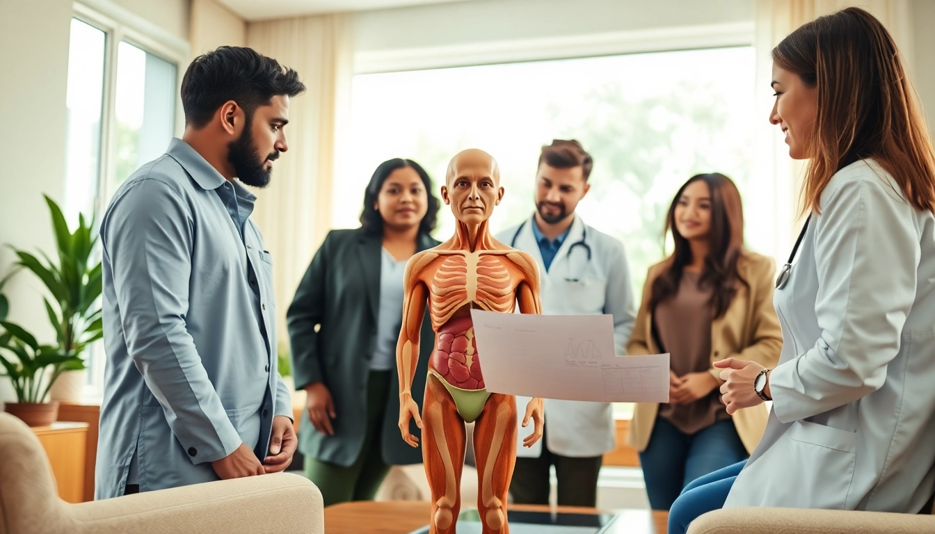 Consultation scene for Medical Weight Loss featuring professionals assisting a patient in a warm setting.