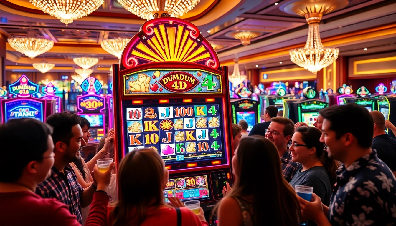 Menangkan permainan Dumdum 4D slot dengan suasana kasino yang ramai dan penuh energi.