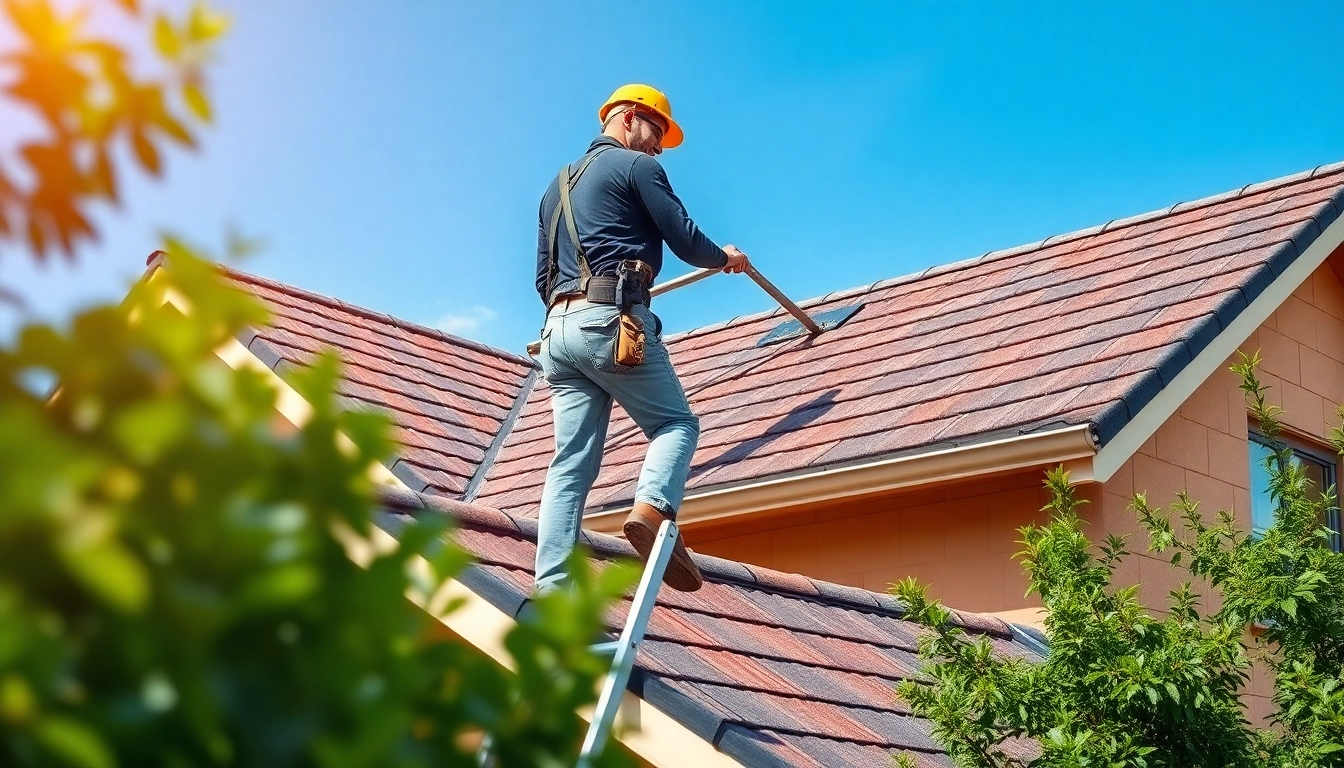 Dedicated dakdekker renkum expertly installing shingles on a residential roof in sunlight.