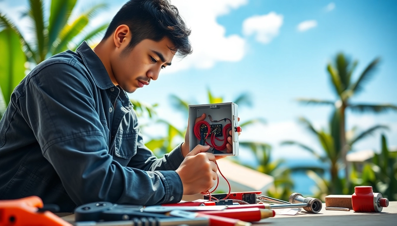 Electrician apprenticeship Hawaii training at a construction site showcasing hands-on skills.