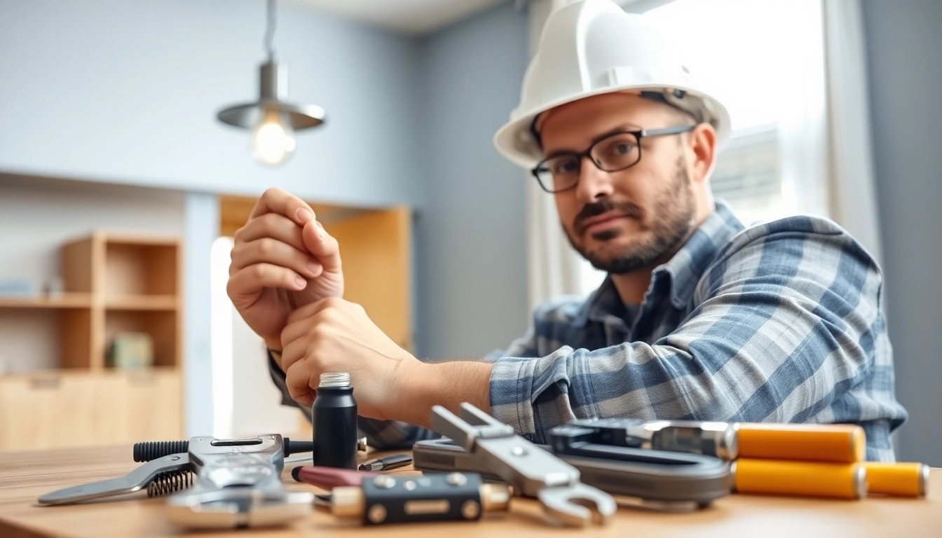 Electrical Contractor working diligently on installations in a bright residential environment.