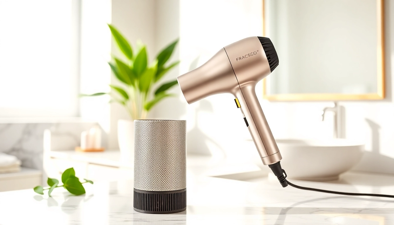 Fracsco AirBend™ S1 Pro Hair Styler & Dryer showcased in a sleek bathroom setting.