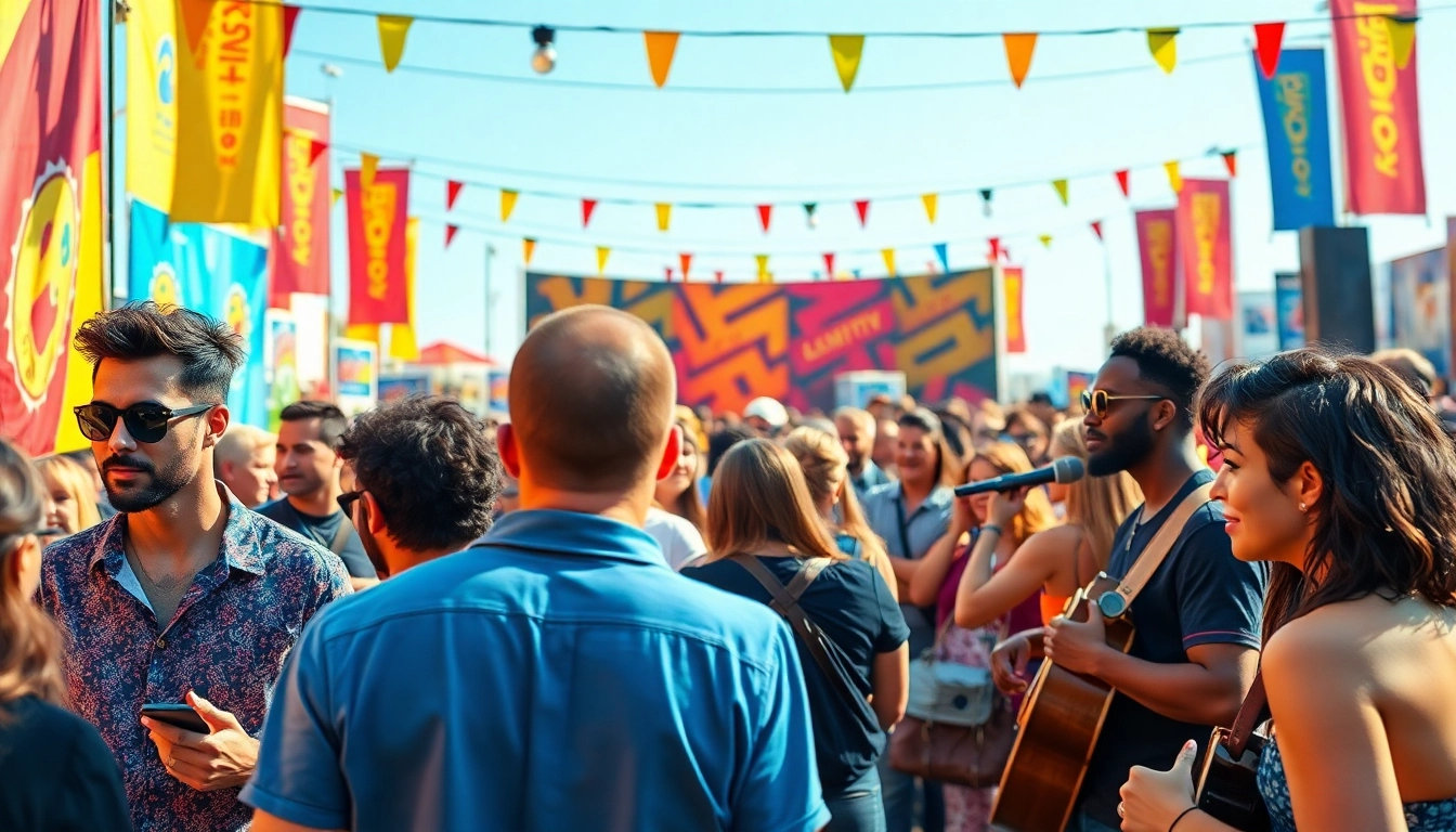 Engaging visual representation of music promotion services at a lively festival atmosphere.