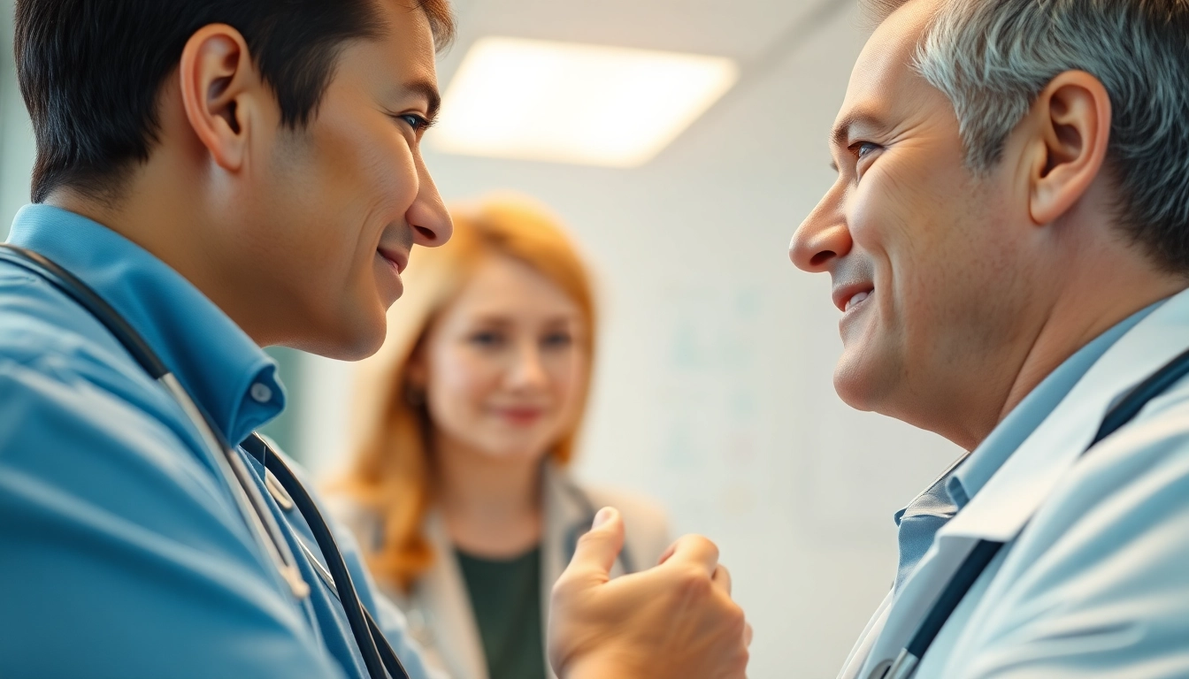 Doctor discussing Chronic Spontaneous Urticaria treatment with a patient in a clinical setting.