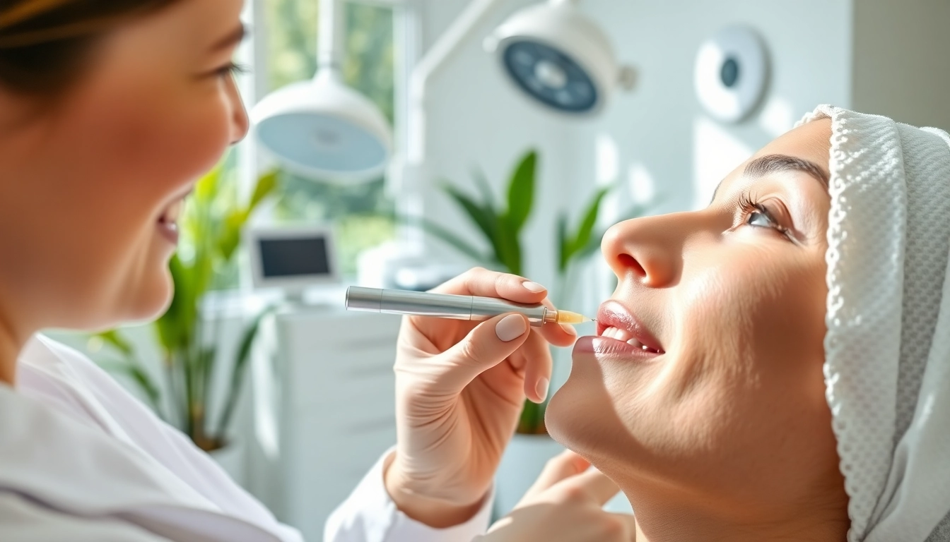 Enhancing lips with belotero filler in a bright, professional clinic setting.