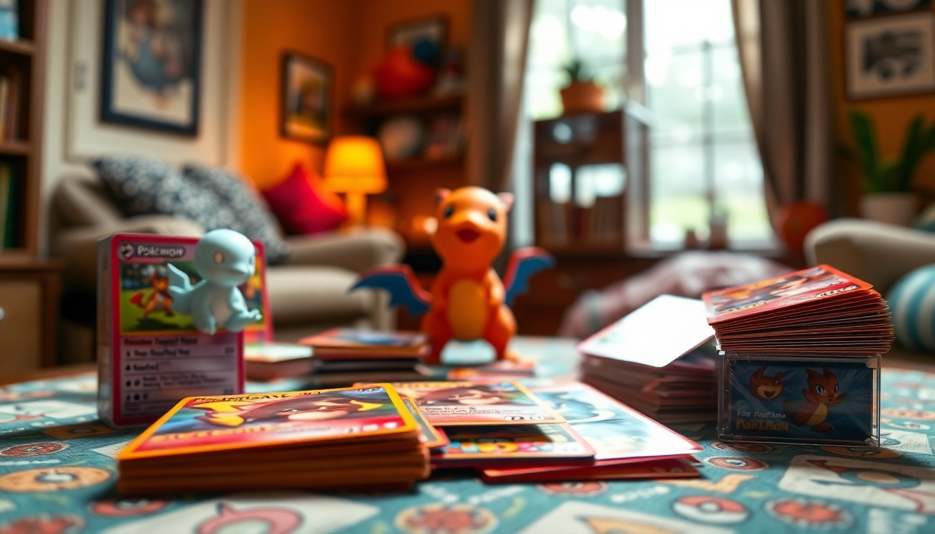 Showcase of vibrant Pokémon cards in India, featuring collectible booster packs and figurines.