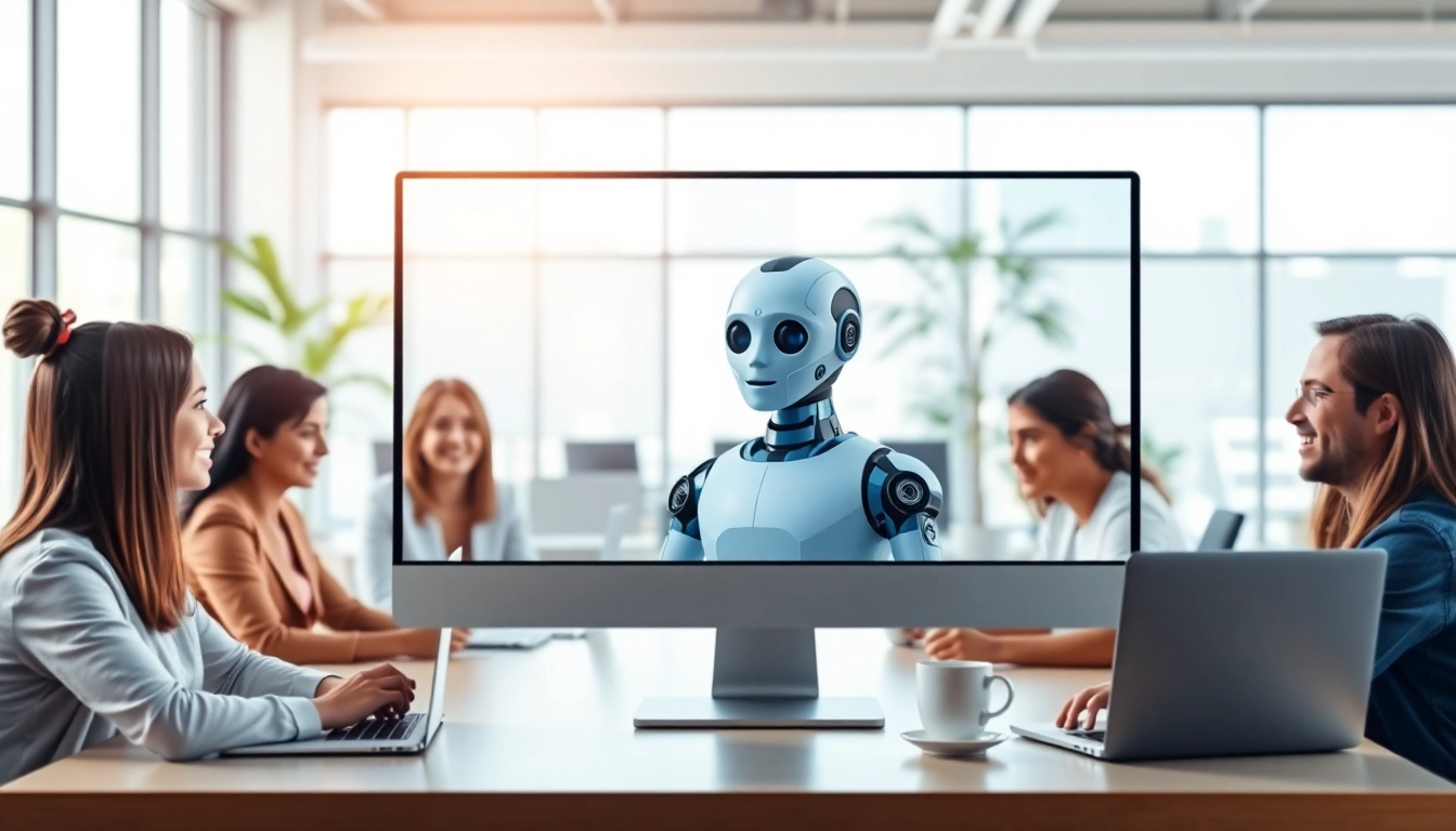 Engaging AI chatbot for website enhancing user interactions in a modern office environment.