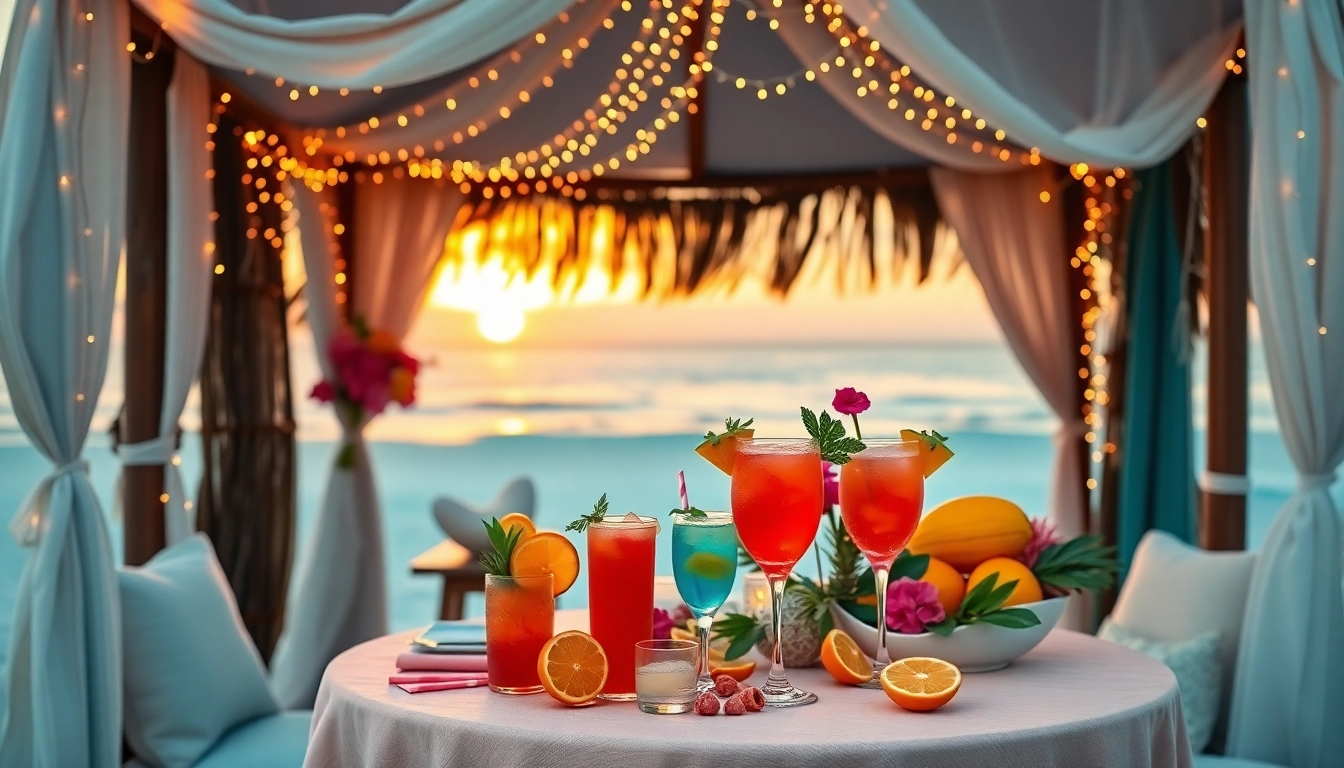 Celebrate a vibrant bachelorette 30a beach party with cocktails and decorations.