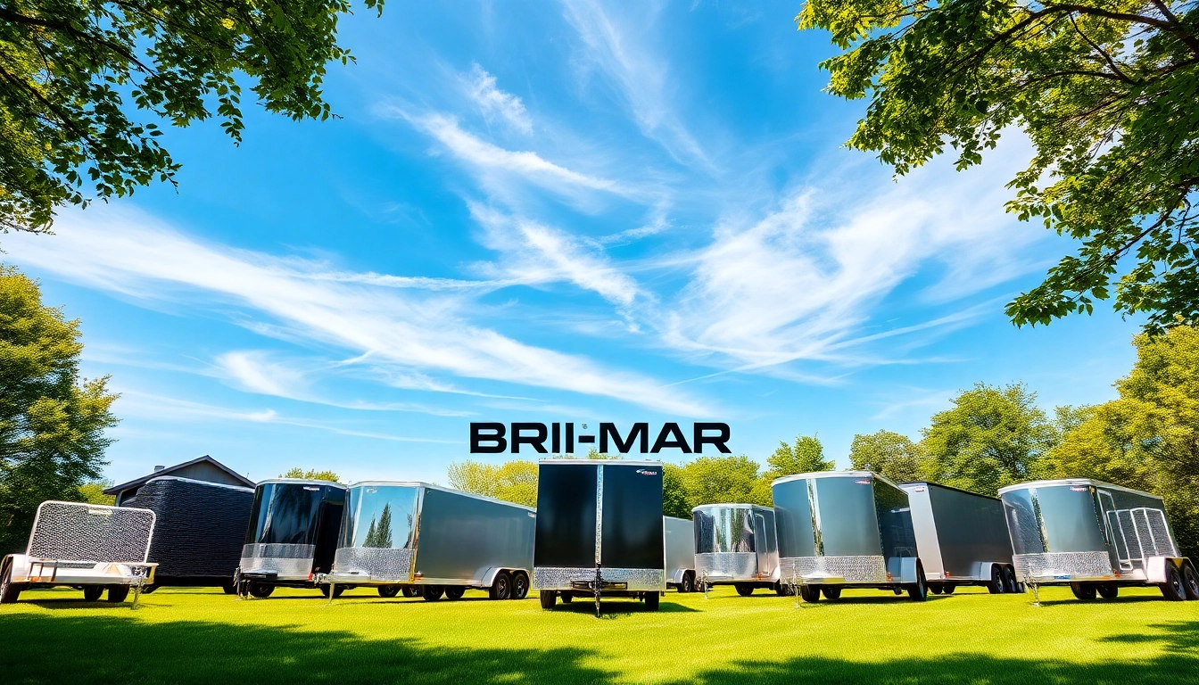 Bri-Mar trailers for sale near me displayed in an inviting outdoor setting with bright lighting.