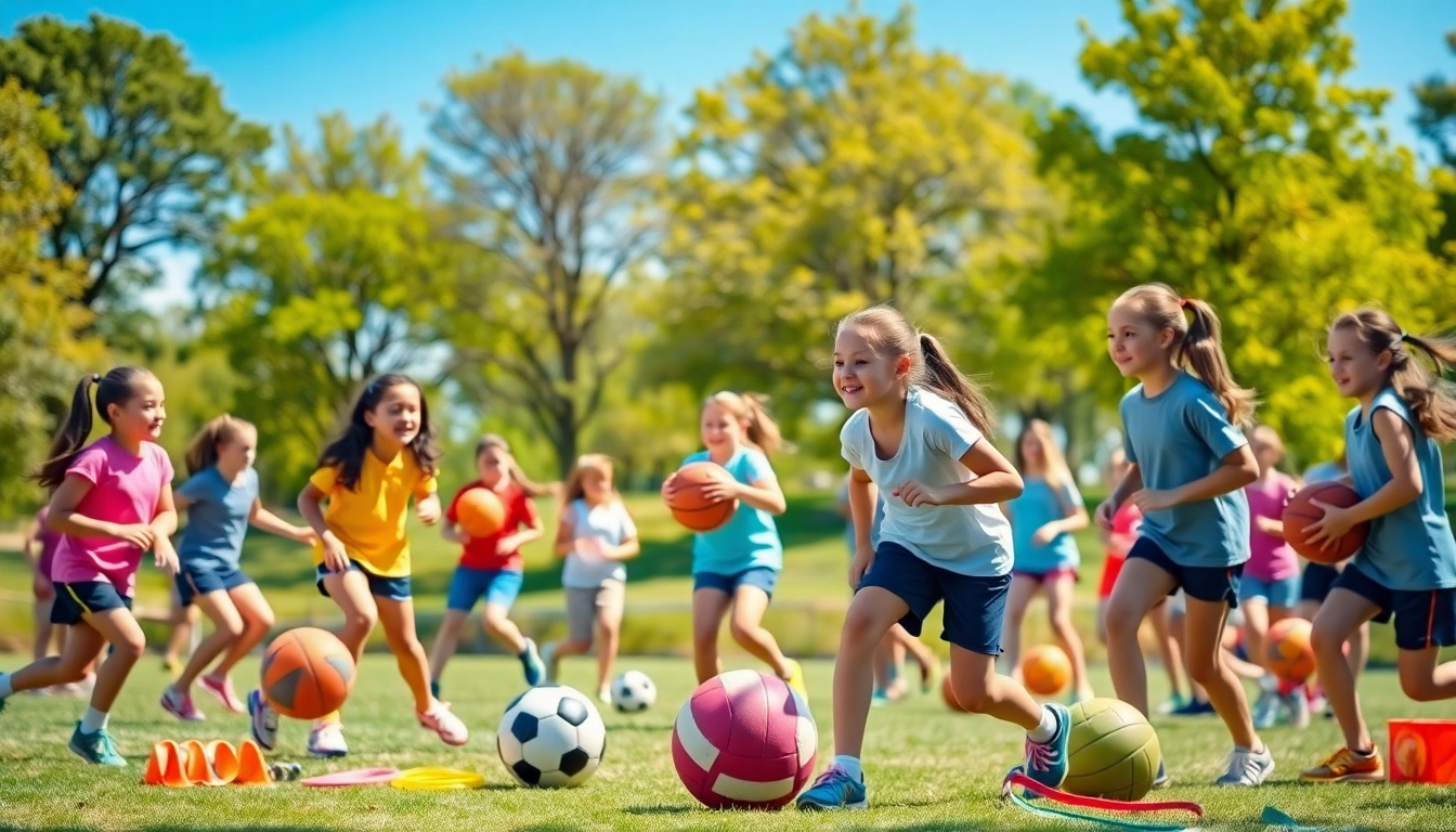 Girls enjoying Multi Sports Camps for Girls, showcasing teamwork and joy in sports activities.
