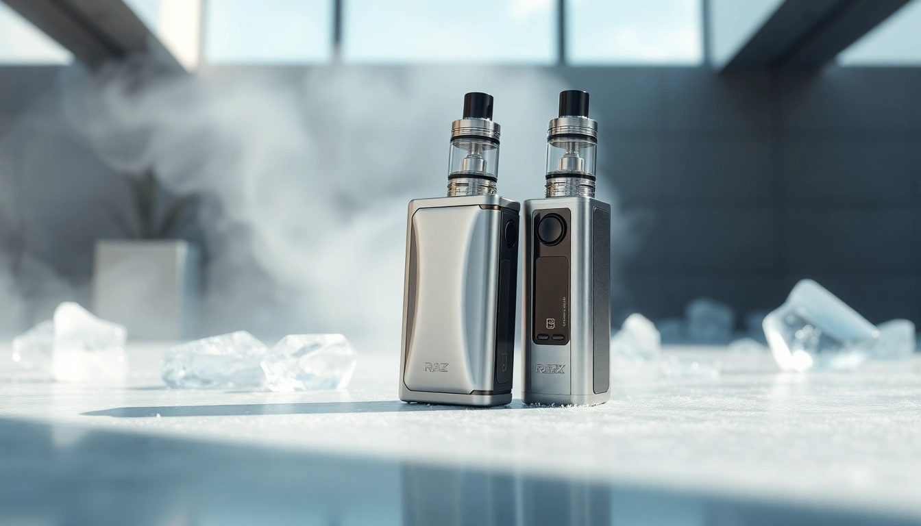 Showcasing Raz LTX 25K FROZEN Edition disposable vape in an icy setting.