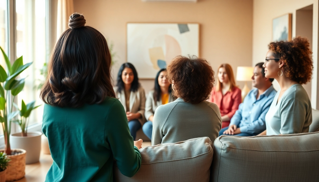 Healing trauma support session in a calming environment with a diverse group.