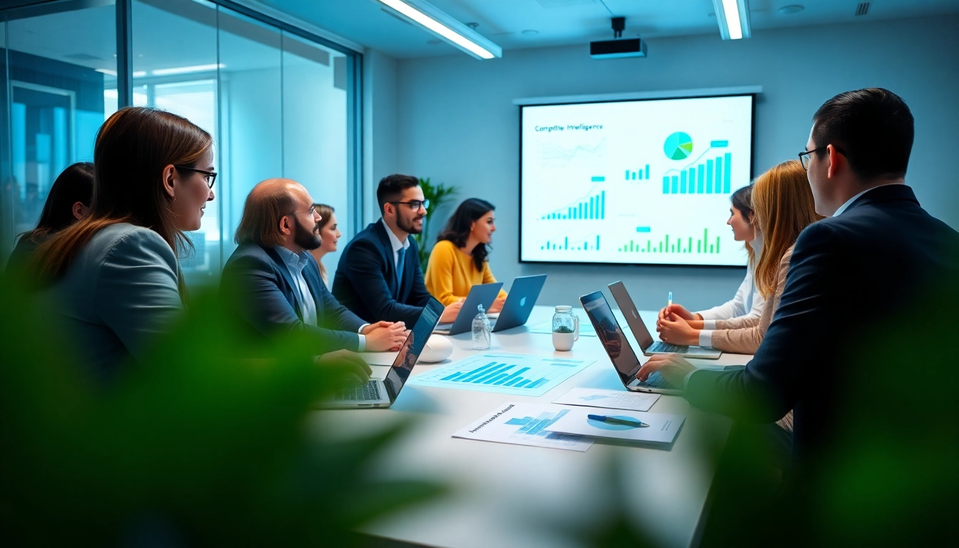 Analyze competitive intelligence for sales during collaborative business meeting with charts.