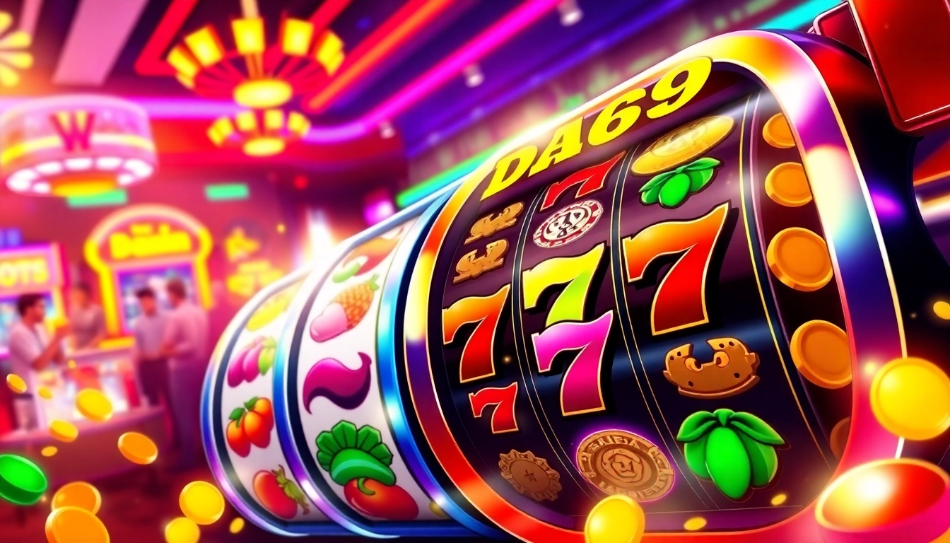Bermain dax69 slot dengan simbol menggiurkan yang berputar di mesin slot penuh warna.